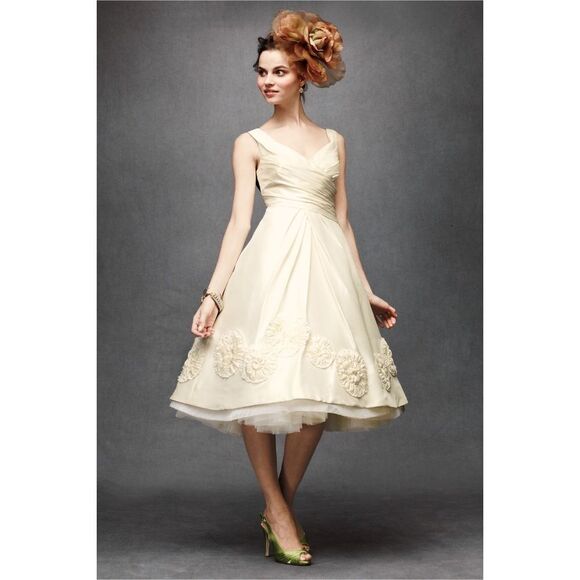 Anthropologie x BHLDN Hitherto Pinwheel Silk Tea Length Dress $1400 Sz 4 - Picture 1 of 16